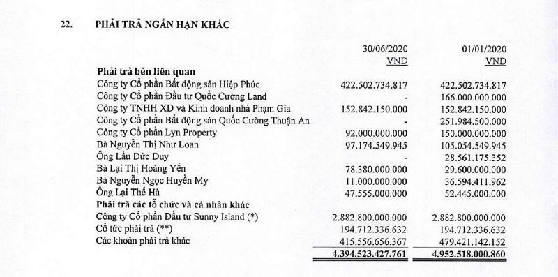 Nguồn: BCTC hợp nhất soát sét 6 tháng đầu năm của Quốc Cường Gia Lai. &nbsp;