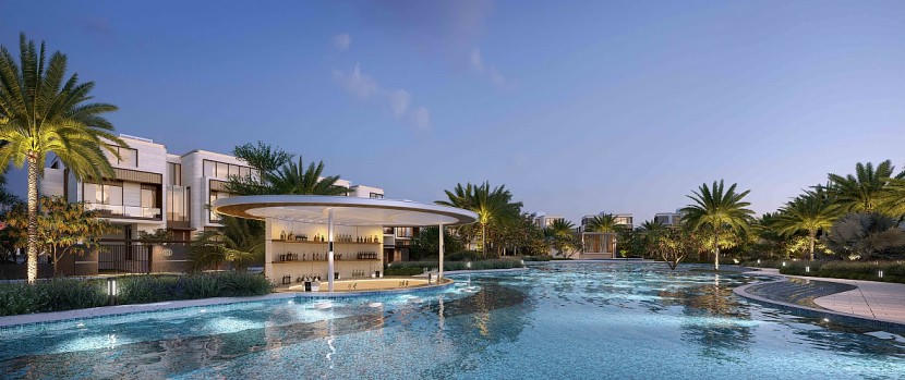 Hồ bơi với quầy bar “chuẩn resort” tại The Rivus &nbsp;