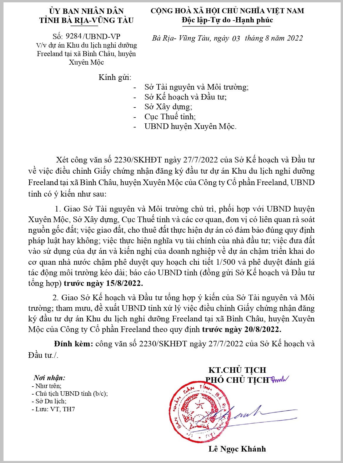 Công văn số 9284 của UBND tỉnh Bà Rịa – Vũng Tàu. &nbsp;