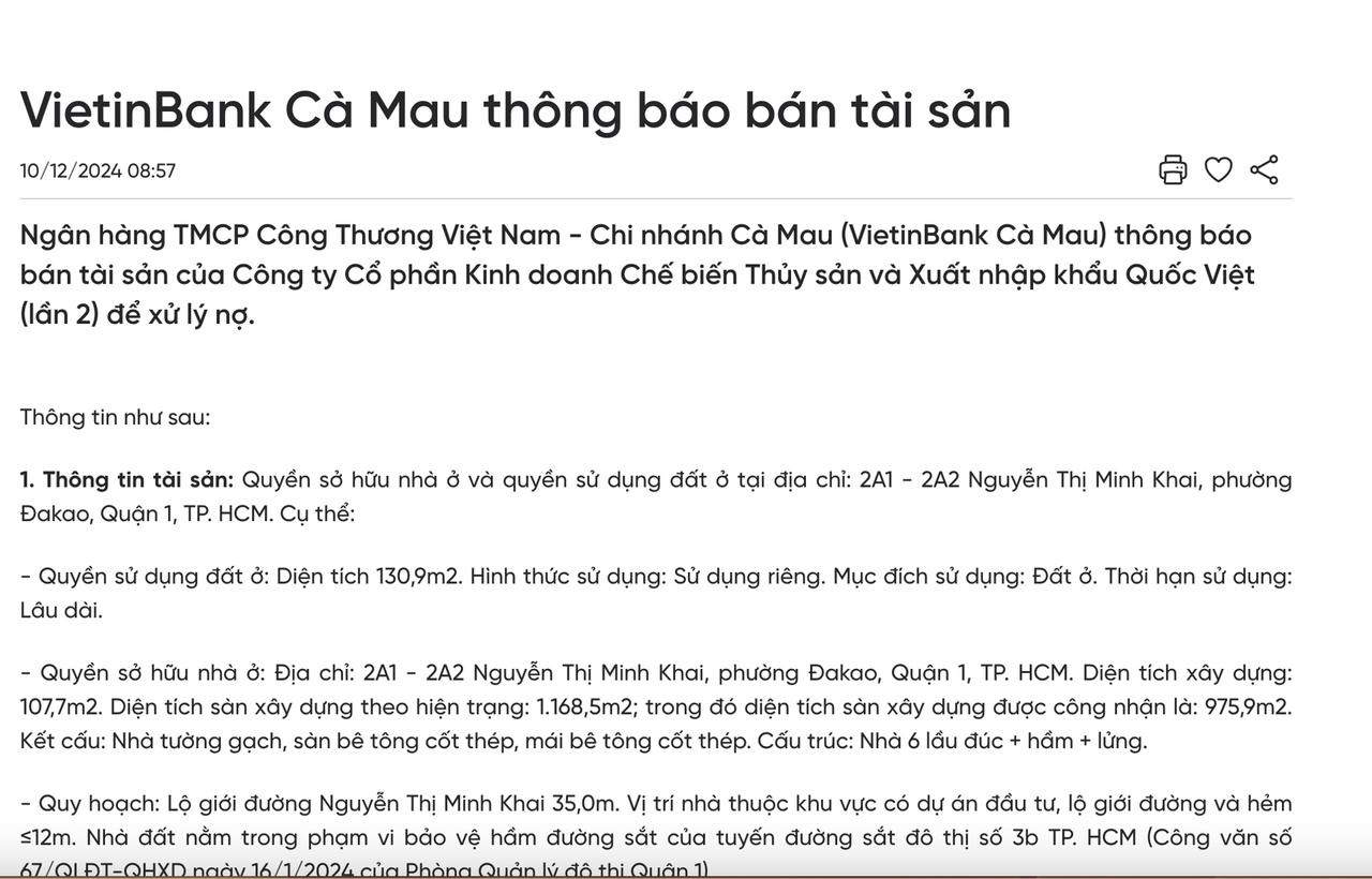 Thông báo rao bán khoản nợ của Ngân hàng.