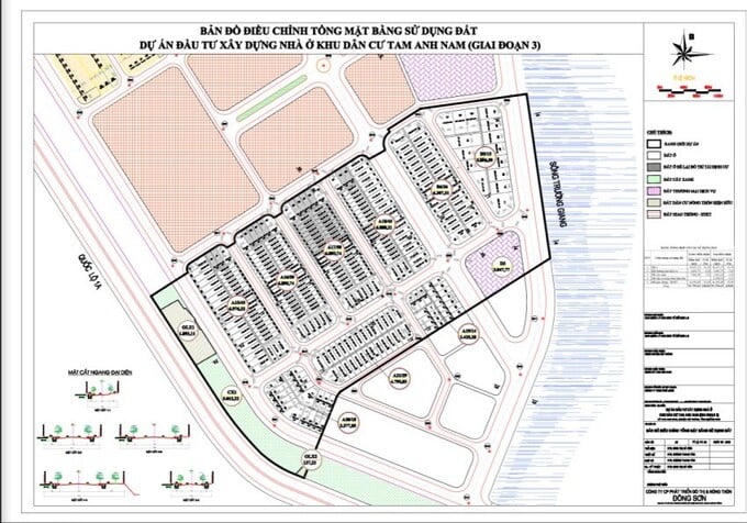 Bản đồ điều chỉnh tổng mặt bằng sử dụng đất dự án đầu tư xây dựng nhà ở khu dân cư Tam Anh Nam (giai doạn 3)