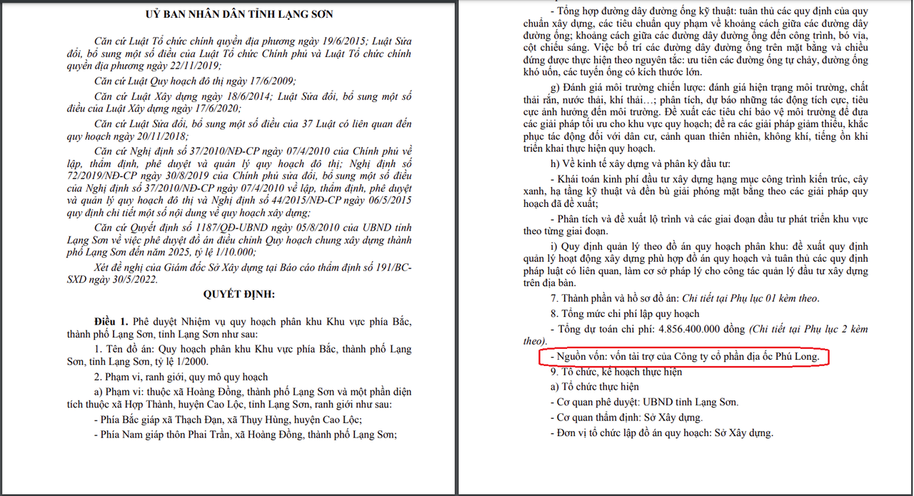 Địa ốc Phú Long sẽ tài trợ kinh phí lập quy hoạch phân khu hơn 1.000 ha phía Bắc TP Lạng Sơn.