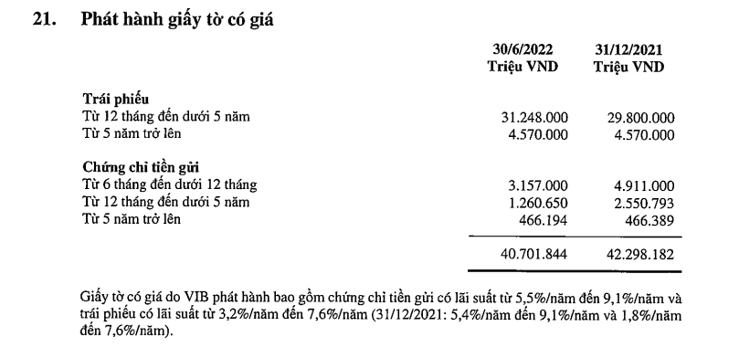 Nguồn: BCTC hợp nhất soát xét 6 tháng đầu năm 2022 tại VIB &nbsp;