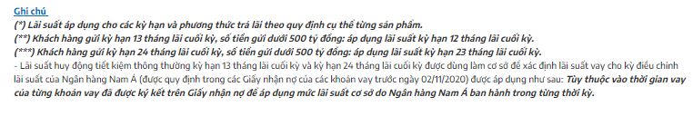 Biểu lãi suất tiết kiệm dành cho khách hàng cá nhân tại Nam A Bank &nbsp;