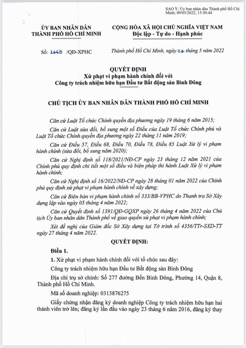 Công ty Bất động sản Bình Đông bị đình chỉ kinh doanh vì bán trái phép dự án Aurora Residences