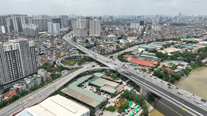 Toàn cảnh cầu Vĩnh Tuy giai đoạn 2 chuẩn bị thông xe