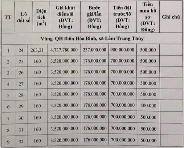 Nhiều lô đất nông thôn được đấu giá với mức không tưởng. &nbsp;
