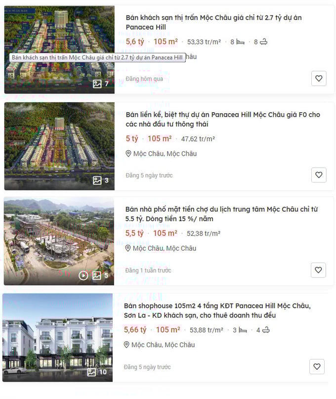 Giá đất Mộc Châu hiện đang sánh ngang với các đô thị lớn. Ảnh chụp màn hình trang batdongsan.com