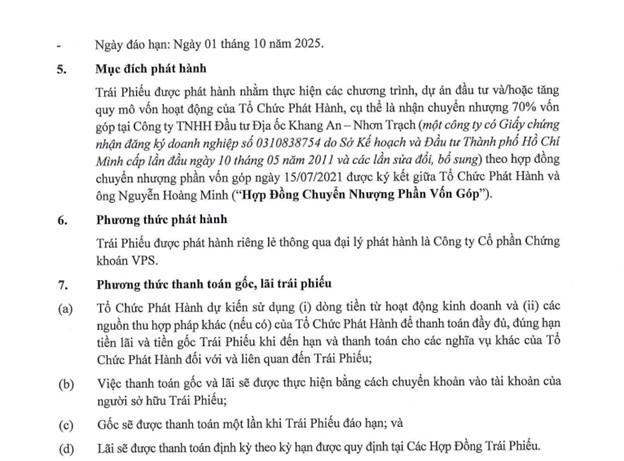 Mục đích phát hành trái phiếu của Bất động sản Diên Vĩ. &nbsp;