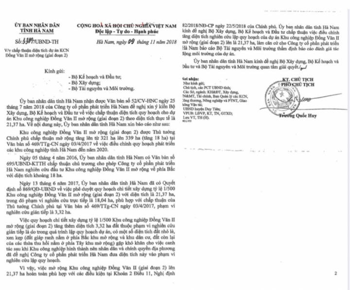 Thu hồi 'thừa' 3,37ha khi thực hiện mở rộng KCN Đồng Văn II, Hà Nam có phải báo cáo Thủ tướng?