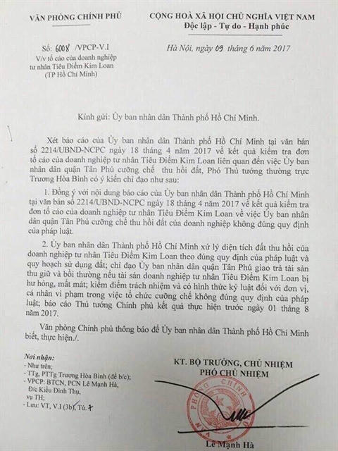 Phó Thủ tướng chỉ đạo giải quyết vụ khiếu nại tại TP.HCM