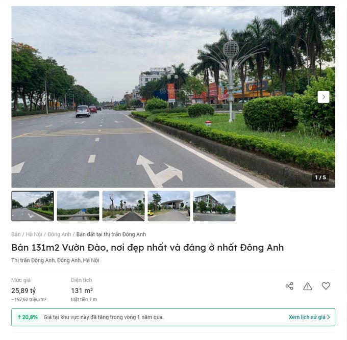 Một lô đất tại Đông Anh được rao bán với mức giá gần 200 triệu đồng/m2.