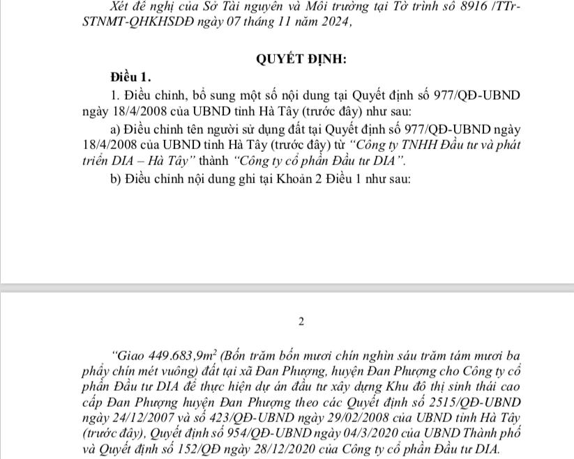 Tiềm lực Đầu tư DIA vừa được Hà Nội giao 45ha đất làm khu đô thị