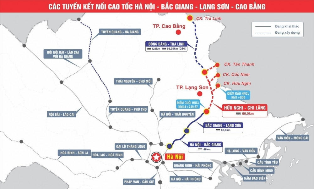 Hướng tuyến của&nbsp;cao tốc Đồng Đăng (Lạng Sơn) - Trà Lĩnh (Cao Bằng) và Hữu Nghị - Chi Lăng (tỉnh Lạng Sơn). &nbsp;