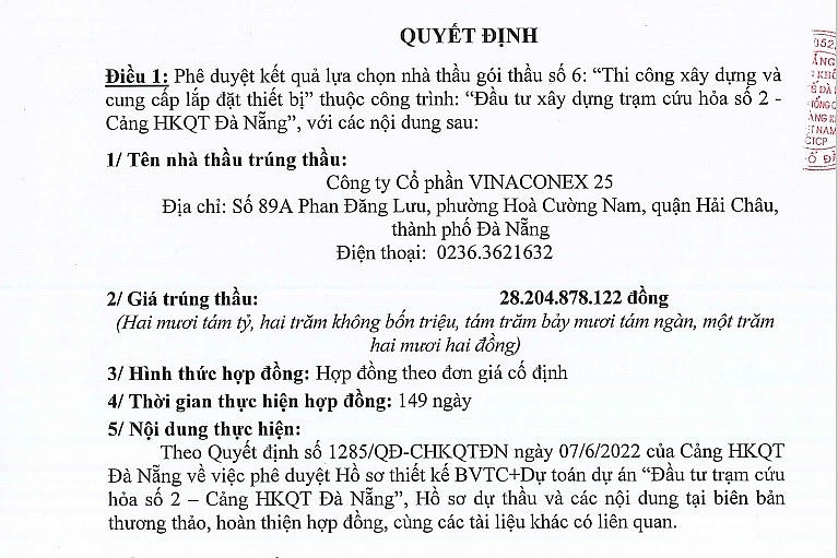 Nguồn: Quyết định 2085/QĐ-CHKQTĐN của Giám đốc Cảng hàng không quốc tế Đà Nẵng.