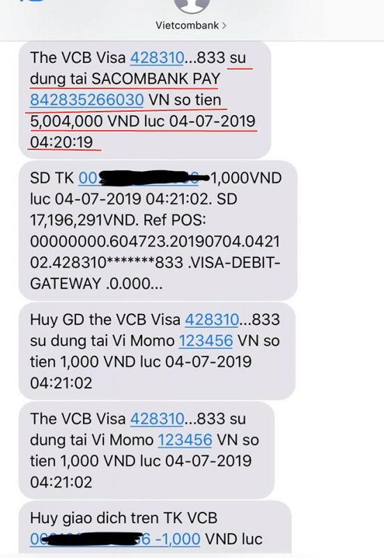 Mất tiền trong thẻ visa debit Vietcombank- Kỳ 1: Ngủ dậy nhận tin nhắn...mất tiền