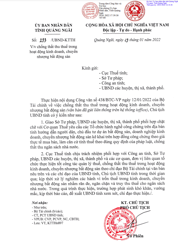 Công văn của UBND tỉnh Quảng Ngãi &nbsp;