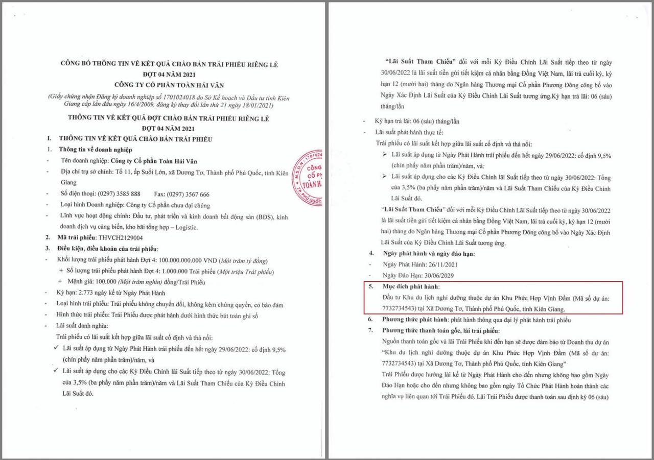 Thông tin lô trái phiếu 100 tỷ đồng được TTC Phú Quốc phát hành trước đó để đầu tư dự án Selavia Phú Quốc. &nbsp;