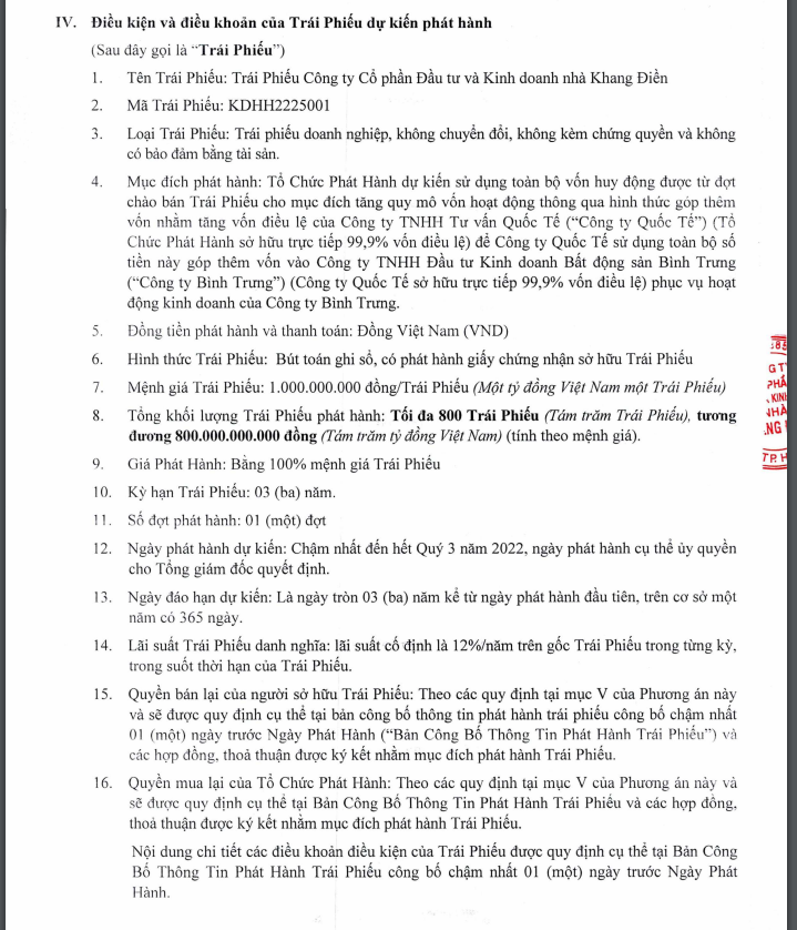 Thời gian phát hành lô trái phiếu chậm nhất đến cuối quý 3 năm nay.