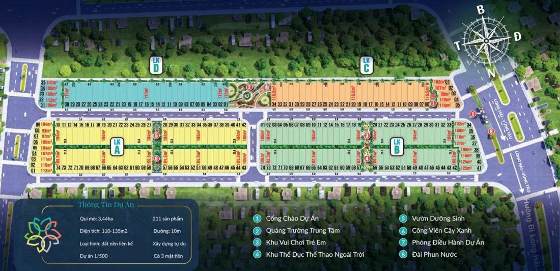 Theo quảng cáo, quy mô dự án gồm hơn 200 sản phẩm đất nền có diện tích từ 100 - 120m2, đa dạng các loại hình như liền kề, nhà phố thương mại, biệt thự