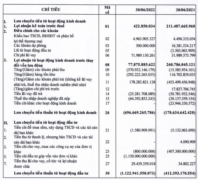 Lưu chuyển tiền tệ của NBB (Nguồn: BCTC quý II của NBB)