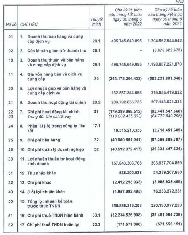 Nguồn: BCTC sau xét xoát bán niên