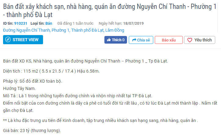 Thực hư cơn sốt đất tăng giá đến 1 tỷ đồng/m2 tại trung tâm TP. Đà Lạt