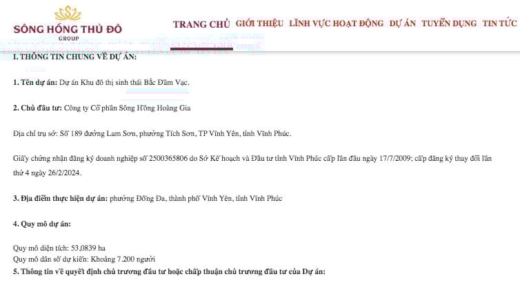 Thông tin giới thiệu về dự án Khu đô thị sinh thái Bắc Đầm Vạc do Công ty cổ phần Tập đoàn Sông Hồng Thủ Đô làm chủ đầu tư.