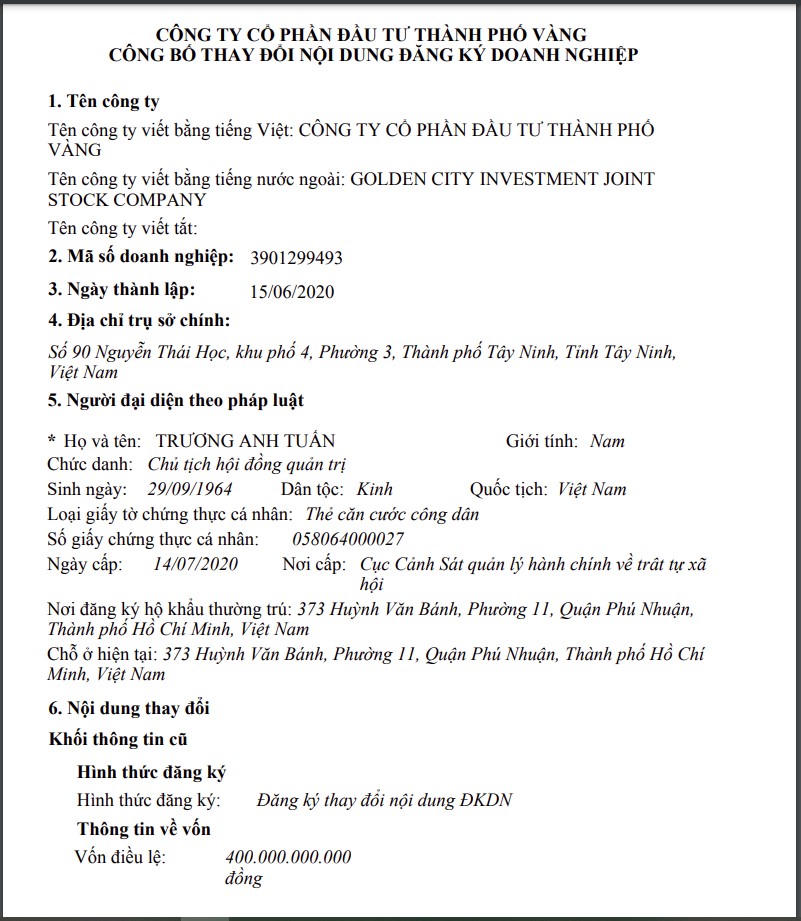 Thời điểm thành lập Thành phố Vàng, ông Trương Anh Tuấn chính là Chủ tịch HĐQT doanh nghiệp này. &nbsp;