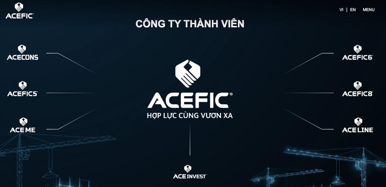 Các công ty thành viên của Công ty cổ phần Đầu tư và Xây dựng ACE Thái Bình Dương. Ảnh chụp&nbsp; màn hình. &nbsp;