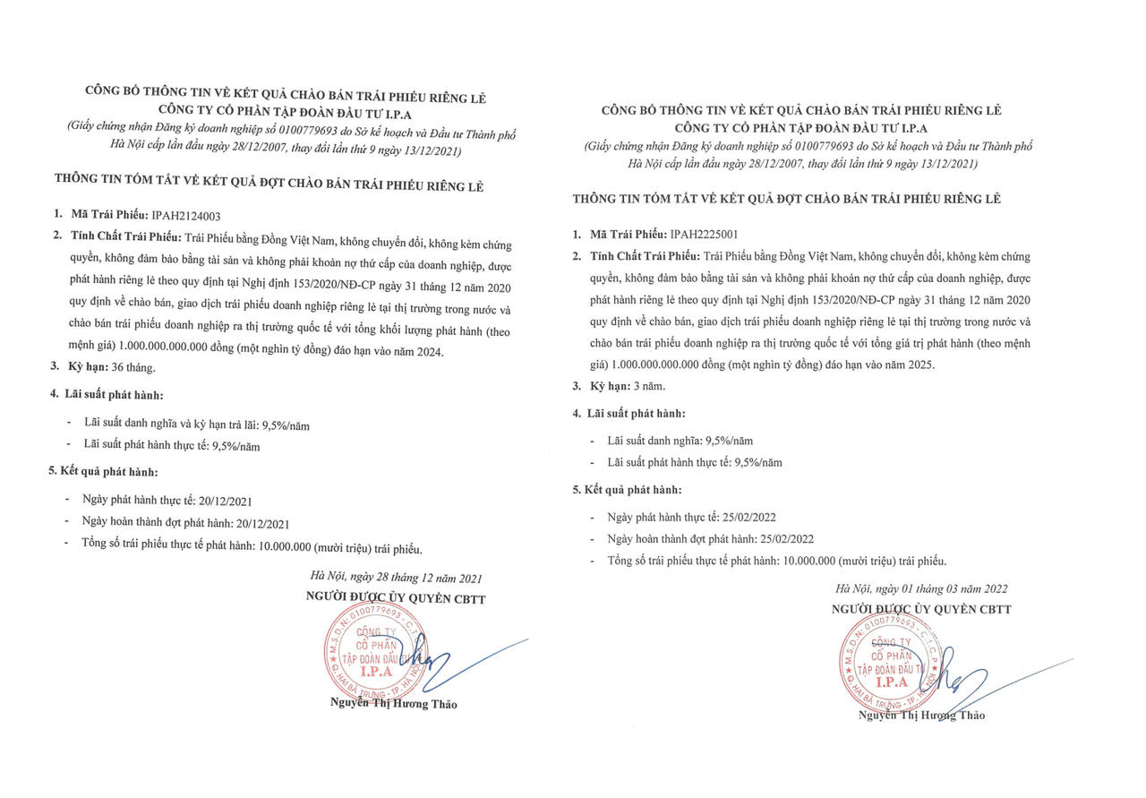 Công bố kết quả phát hành trái phiếu doanh nghiệp của IPA (Nguồn: IPA) &nbsp;