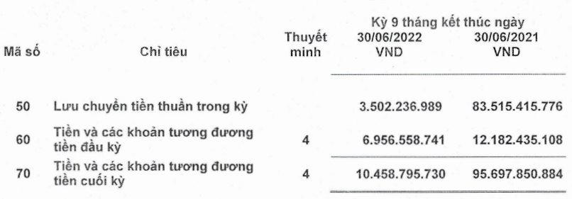 Lưu chuyển tiền tệ Địa ốc First Real (Nguồn: BCTC)