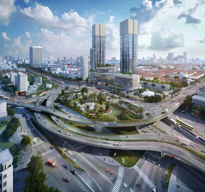 Phối cảnh nút giao Gò Công và nhánh nối xa lộ Hà Nội đến nút giao Gò Công. Ảnh: Internet