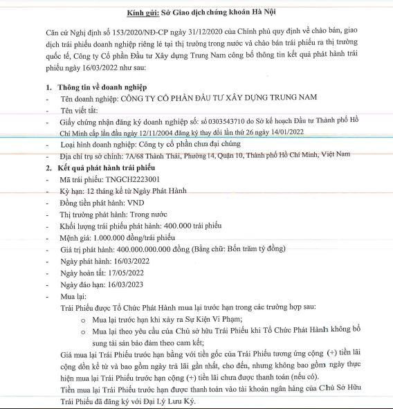 Thông tin về 3 lô trái phiếu của Trung Nam Group (Nguồn: HNX) &nbsp;