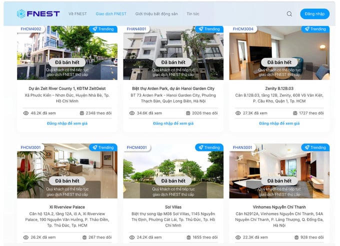 Các danh mục sản phẩm được đăng tải trên website của Fnest. Ảnh: Internet