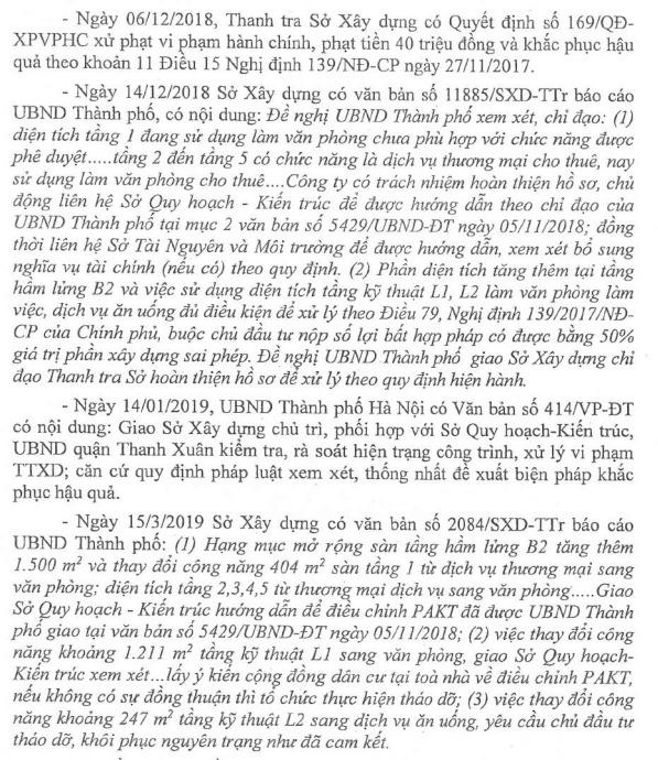 Những sai phạm tại dự án đã bị Thanh tra Sở Xây dựng xử phạt nhưng chưa triệt để (Kết luận Thanh tra Bộ Xây dựng)