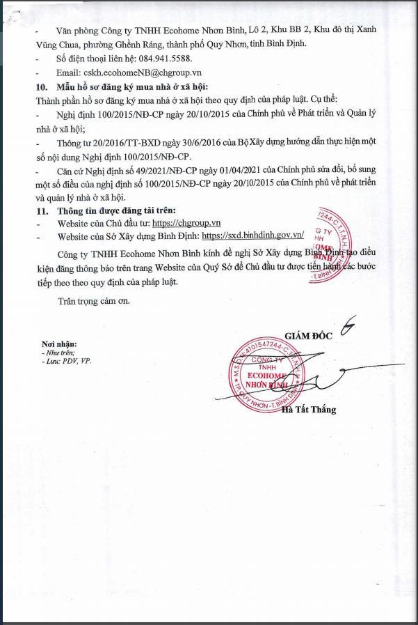 Thông báo tiếp nhận hồ sơ mua nhà ở xã hội Ecohome Nhơn Bình đợt 10. &nbsp;