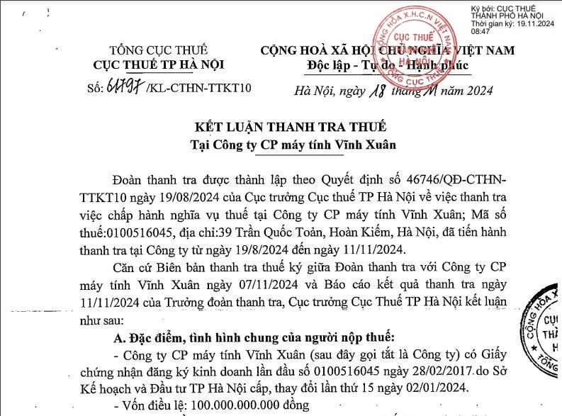 Máy tính Vĩnh Xuân: Top DN lớn nhất Việt Nam bị phát hiện nhiều vi phạm thuế