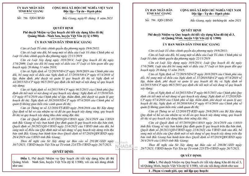 Quyết định phê duyệt nhiệm vụ quy hoạch chi tiết xây dựng dự án KĐT Quảng Minh – Ninh Sơn và dự án KĐT số 3. &nbsp; &nbsp;