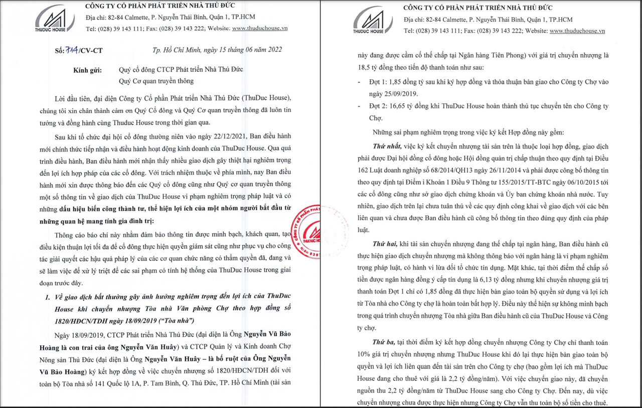 Thuduc House công bố loạt sai phạm mang tính 'lợi ích nhóm', 'gia đình trị' dưới thời lãnh đạo cũ