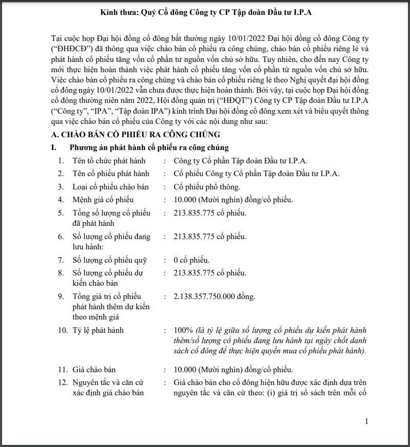Kế hoạch chào bán cổ phiếu ra công chúng của IPA. &nbsp;