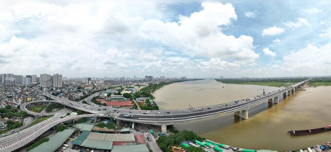 Toàn cảnh cầu Vĩnh Tuy giai đoạn 2 chuẩn bị thông xe