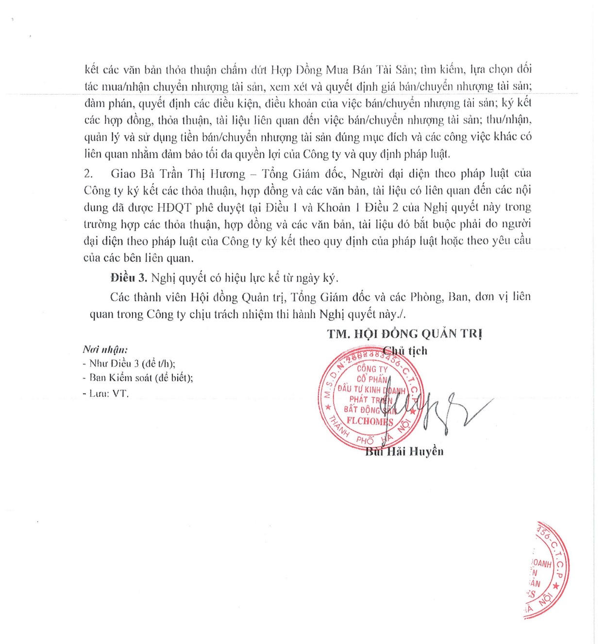 Nghị quyết về việc chấm dứt hoạt động mua bán giữa các bên tại tòa tháp 265 Cầu Giấy. &nbsp;