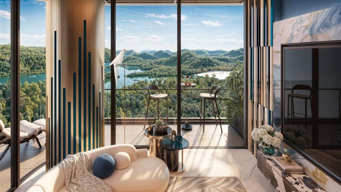 Khoảng ban công 1,2m được thiết kế như một "góc chill" lý tưởng giữa tầng không (Ảnh: Sun Property).