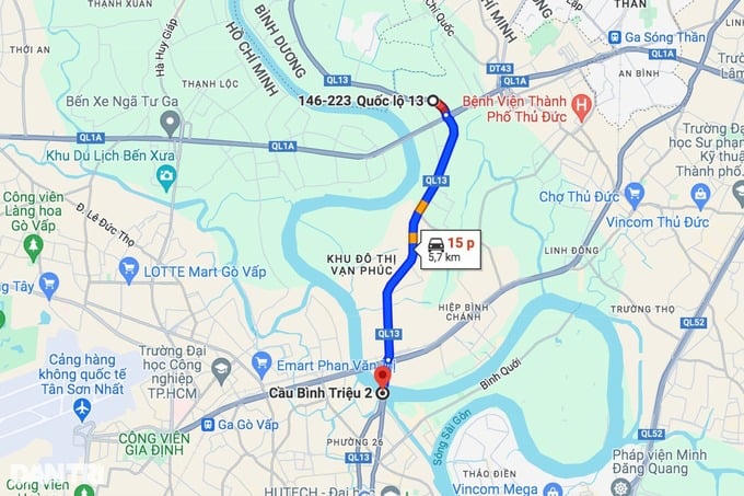 Đoạn quốc lộ 13 qua địa phận TP. HCM sắp được mở rộn. Ảnh: Google Maps&nbsp;