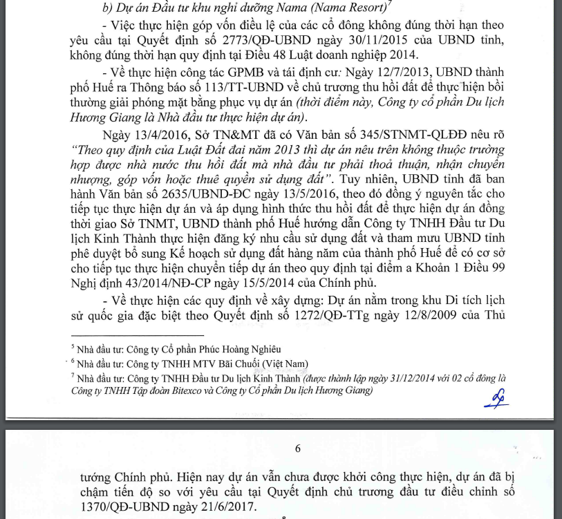 Kết luận Thanh tra của Thanh tra Chính Phủ về dự án Nama Resort. &nbsp;