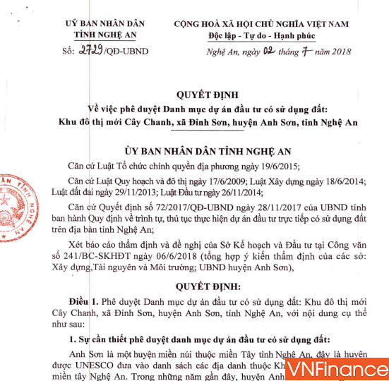 Nghê An: Sắp xuất hiện Dự án Khu đô thị mới Cây Chanh với tổng đầu tư 110 tỷ đồng