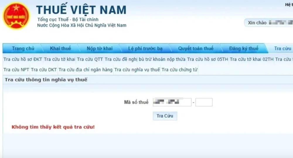 Kết quả tra cứu nghĩa vụ thuế &nbsp;