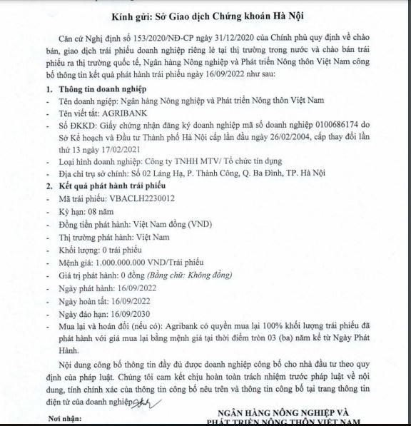 Ngân hàng Agribank lại ế thêm 2 lô trái phiếu