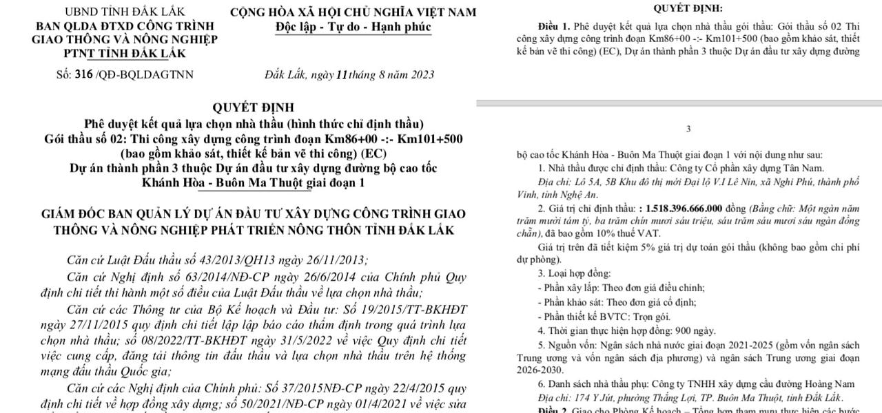 Gói thầu "khủng" trị giá hơn 1.500 tỷ đồng được chỉ định thầu cho Công ty Xây dựng Tân Nam